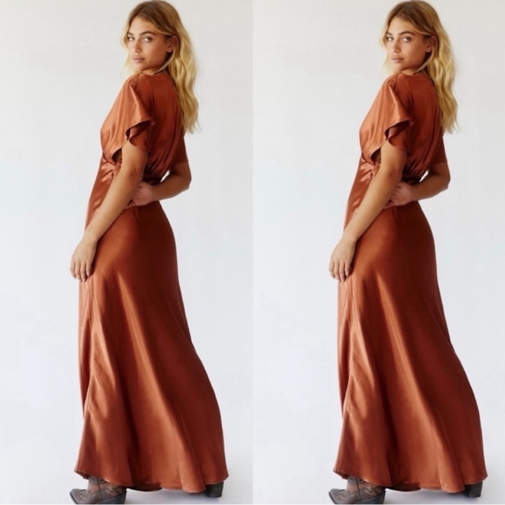 Free People Rust Satin Maxi Dress